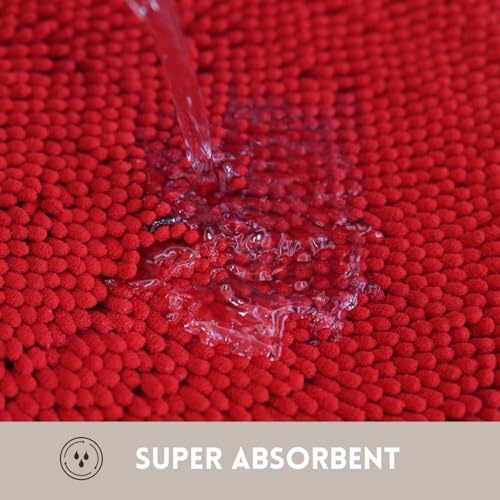 Bathroom Rugs Chenille, Extra Thick and Absorbent, Non-Slip, Machine Washable, Dry Quckily, Soft Cozy Plush, Used Under Shower Bathtub and Sink, Bath mat Sets Red