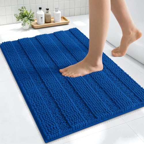 Smiry Thick Small Chenille Bathroom Rugs 24x16, Bath Mat, Deep Navy Blue