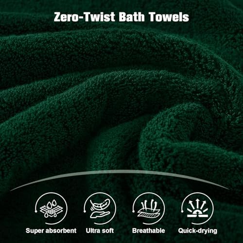COZYART Luxury Bath Towels 2 PCS, Dark Green 100% Turkish Cotton 650 GSM