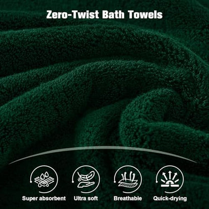 COZYART Luxury Bath Towels 4 PCS, 27x54 650 GSM Turkish Cotton, Dark Green