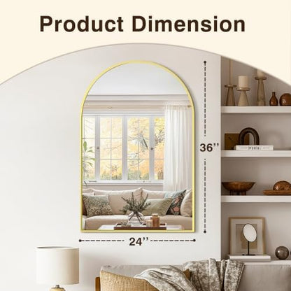 Arched Bathroom Vanity Mirror for Over Sink, 36”x24”, Gold