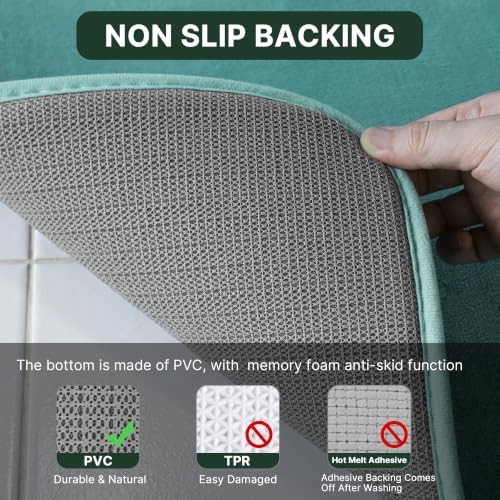 H.VERSAILTEX Bath Mat Memory Foam Set Bathroom Rug Set Flannel Velvety Extra Soft and Absorbent Non Slip Rugs for Bathroom/Bedroom Washable(47"x 17" + 17"x 24" + 20"x 24"U-Shaped, Eggshell Blue)