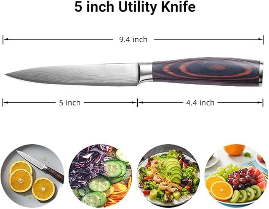 5 inch Kitchen Utility Knife, Ultra Sharp High Carbon Stainless Steel Chef Knife with Gift Box, Multipurpose Paring Knife for Fruit and Vegetable Cutting