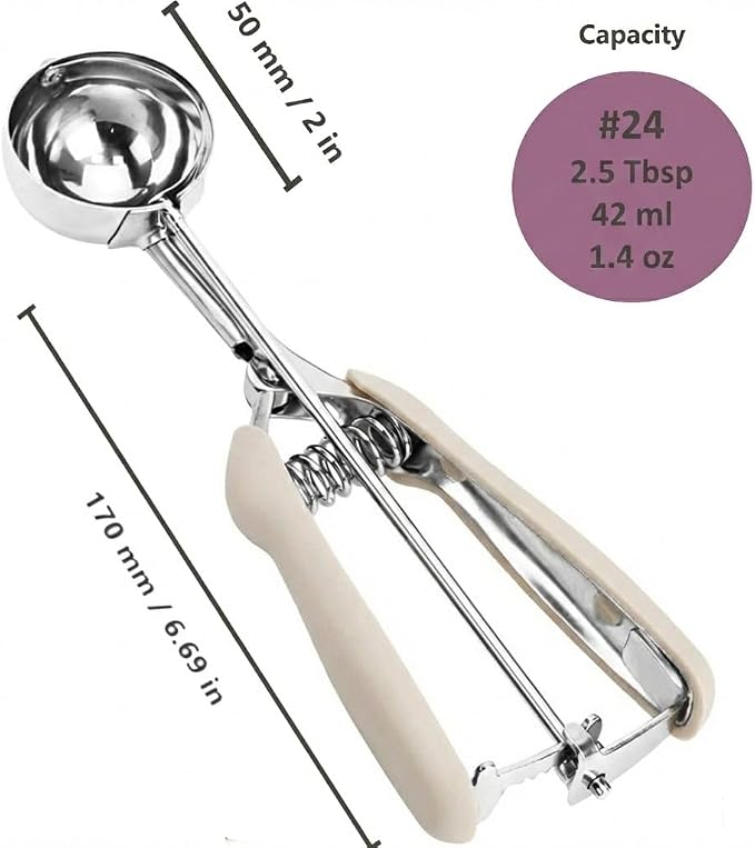 Ice Cream Scoop, 18/8 Stainless Steel Cookie Scoop, Cookie Scoops for Baking, 2.5Tbsp/42ml/1.4 oz Cookie Dough Scoop, Ice Cream Scooper with Trigger Release, Cookie Scooper for Baking(#24 White)