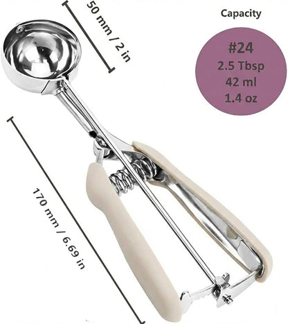 Ice Cream Scoop, 18/8 Stainless Steel Cookie Scoop, Cookie Scoops for Baking, 2.5Tbsp/42ml/1.4 oz Cookie Dough Scoop, Ice Cream Scooper with Trigger Release, Cookie Scooper for Baking(#24 White)