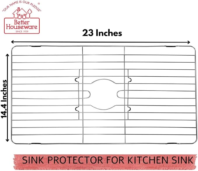 Better Houseware Sink Protectors for Kitchen Sink, Rust-Resistant Scratch-Preventing Stainless Steel Sink Protector Grid, Non-Slip Kitchen Sink Rack for Washing, 23 x 14.4 x 1 Inch
