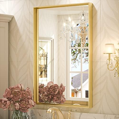 Keonjinn 24x36 Inch Gold Bathroom Mirror for Over Sink, Rectangular