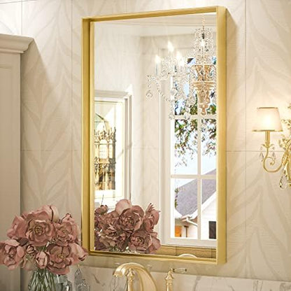 Keonjinn 24x36 Inch Gold Bathroom Mirror for Over Sink, Rectangular