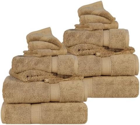 SUPERIOR Egyptian Cotton Ultra Plush & Absorbent, 12 Piece Set, Toast