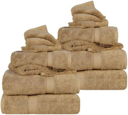 SUPERIOR Egyptian Cotton Ultra Plush & Absorbent, 12 Piece Set, Toast
