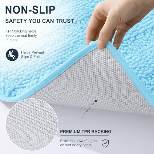 Smiry Thick Chenille Bathroom Rugs 30x20, Soft Absorbent Bath Mat, Sky Blue