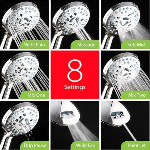 AquaCare 8-mode High Pressure Handheld Shower Head with 2-mode Power Wash