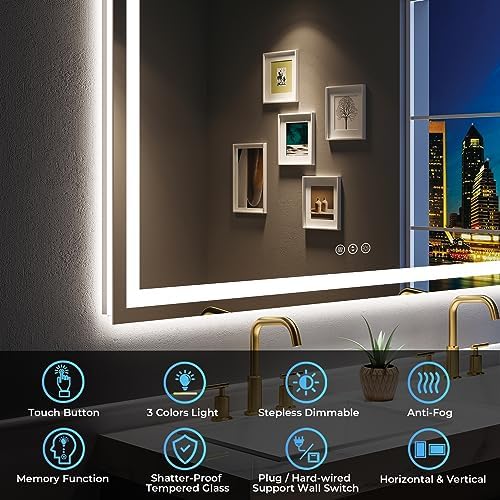60x40 LED Bathroom Mirror with Lights, Lighted Vanity Mirror