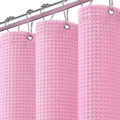 Waffle Weave Shower Curtain Heavyweight Cotton Fabric Pink 72Wx72L