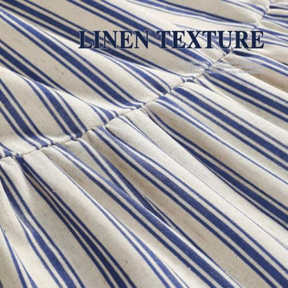 Farmhouse Shower Curtain Ruffle Linen Cream-Blue Stripe 60"W x 72"L