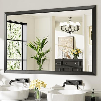 Briivue Black Metal Framed Bathroom Wall Mirror, 55x36 Inch