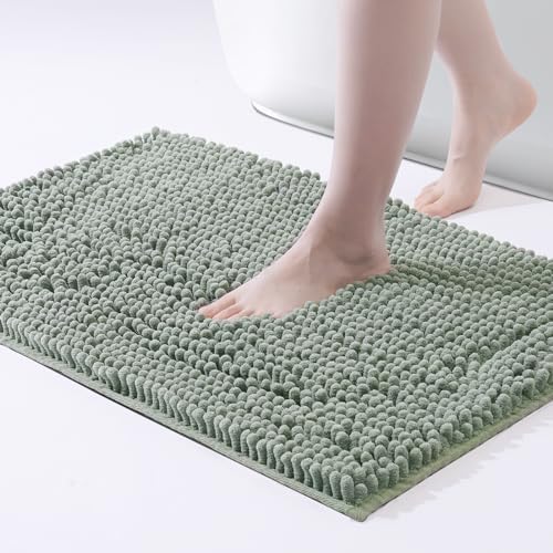 FRESHMINT Large Chenille Bathroom Rugs Mat 36"x24", Non-Slip Bath Mat for Bathroom Floor & Bathtub, Washable Shower Shag Bath Rugs, Soft Fluffy Thick Water Absorbent Microfiber Shower Mat, Sage Green