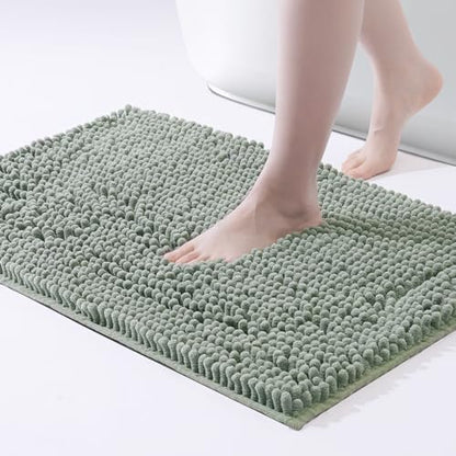 FRESHMINT Large Chenille Bathroom Rugs Mat 36"x24", Non-Slip Bath Mat for Bathroom Floor & Bathtub, Washable Shower Shag Bath Rugs, Soft Fluffy Thick Water Absorbent Microfiber Shower Mat, Sage Green
