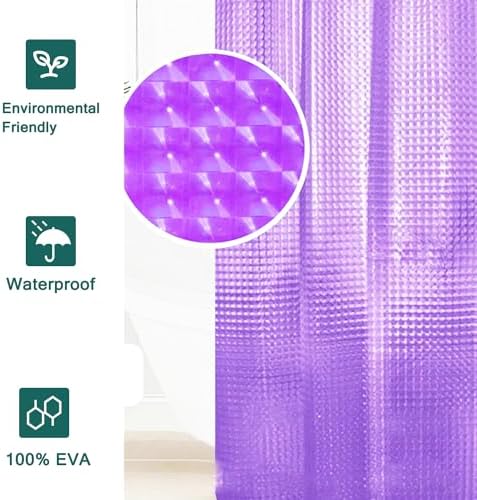 Purple Shower Curtain Liner, 100% Waterproof EVA 3D Shower Curtains with 3 Duty Heavy Bottom Magnets and 12 Rust Proof Grommets, 72x72 Weighted Shower Liner for Shower Stall, Bathtubs