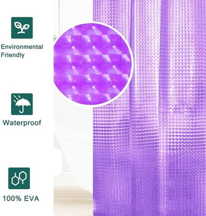 Purple Shower Curtain Liner, 100% Waterproof EVA 3D Shower Curtains with 3 Duty Heavy Bottom Magnets and 12 Rust Proof Grommets, 72x72 Weighted Shower Liner for Shower Stall, Bathtubs