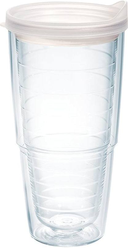 Tervis Clear & Colorful Lidded Made in USA Double Walled Insulated Tumbler Travel Cup Keeps Drinks Cold & Hot, 24oz, Clear Lid, 1 Count (Pack of 1)