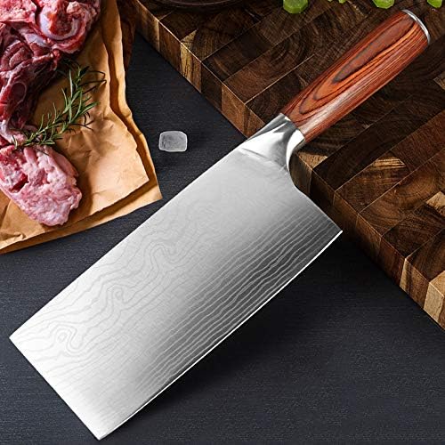 Damascus Chef Knife Set. Professional Japanese High Carbon Steel. 7Cr17mov Blade. Ergonomic comfort Woden Handle. (8 inch Chop Cut)