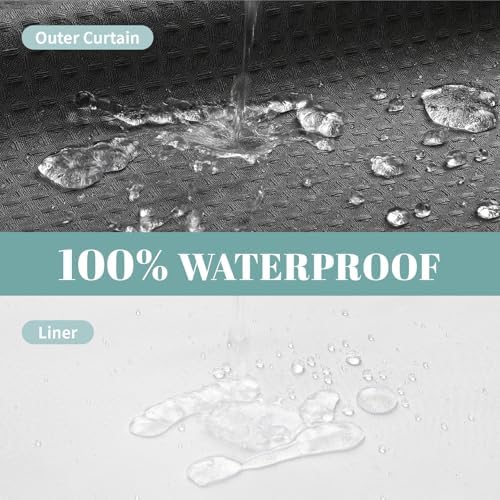 No Hook Waffle Shower Curtain with Snap-in Liner, 54x80 Inch, Charcoal