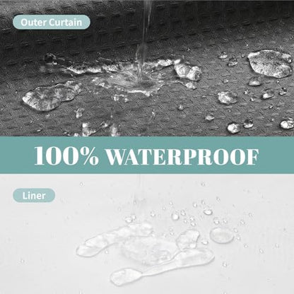No Hook Waffle Shower Curtain with Snap-in Liner, 71x77 Inch, Charcoal