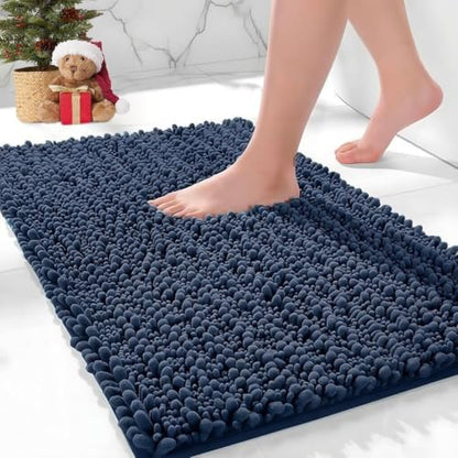 Bathroom Rugs Non Slip Washable 36x24, Extra Thick Soft Chenille Absorbent Bath Mat, High Density Barrier Non Slip Backing, Quick Dry Plush Shaggy Floor Carpet for Tub&Shower, Blue