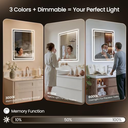 30"x36" LED Bathroom Mirror with Anti-Fog, Backlit & Front Lights, Memory