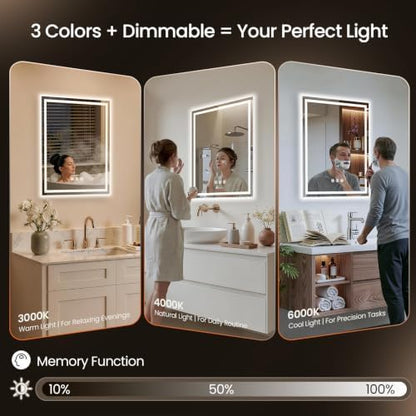 30"x36" LED Bathroom Mirror with Anti-Fog, Backlit & Front Lights, Memory