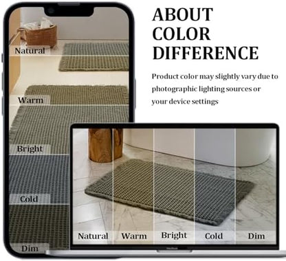 JIUZHEN Set of 2 Waffle Bath Mats Boho Bath Rugs 16x24&24x36, Olive Green