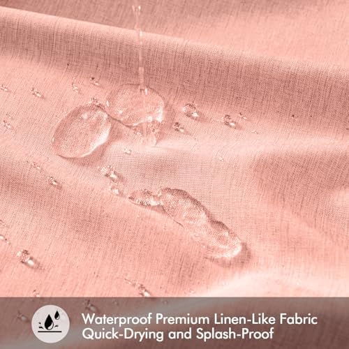 ANRODUO Blush Pink Extra Long Linen Fabric Shower Curtain Set - W72xL108