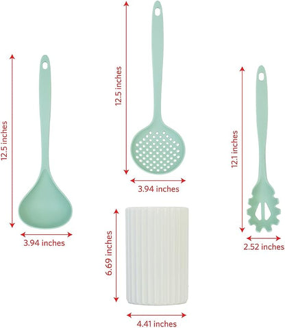 Glad Kitchen Utensils Set, 8pcs - Nonstick Cooking Tools with Utensil Holder - Nylon Spoon, Ladle, Skimmer, Spaghetti Server, and Turner Spatula Set - Dishwasher Safe, Teal Green
