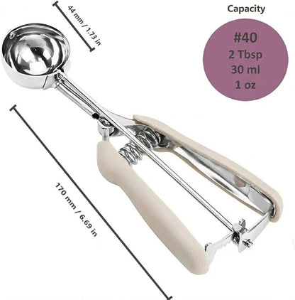 Ice Cream Scoop, 18/8 Stainless Steel Cookie Scoop, Cookie Scoops for Baking, 2 Tbsp/ 30 ml/ 1 oz Cookie Dough Scoop, Ice Cream Scooper with Trigger Release, Cookie Scooper for Baking(#40 White)