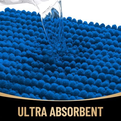 OLANLY Thick Chenille Absorbent Bathroom Rugs Mat 30x20, Deep Navy Blue