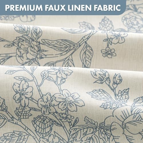 Linen Blue Floral Shower Curtain W72*L78 Inches Long