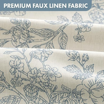 Extra Long Linen Blue Floral Shower Curtain W72*L90 Inches