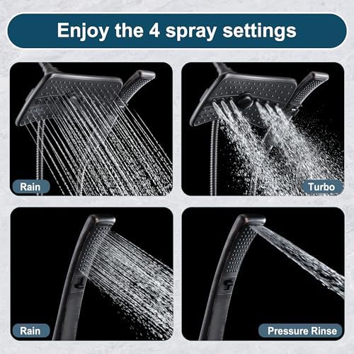 BRIGHT SHOWERS High Pressure Dual Shower Head Combo, Oil Rubbed Bronze Rainfall Showerhead with Detachable Handheld, 60" Stainless Steel Hose, Four Spray Settings