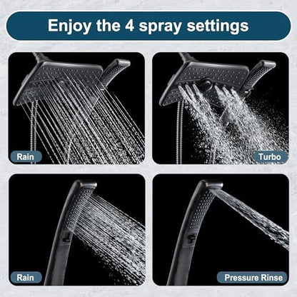 BRIGHT SHOWERS High Pressure Dual Shower Head Combo, Oil Rubbed Bronze Rainfall Showerhead with Detachable Handheld, 60" Stainless Steel Hose, Four Spray Settings