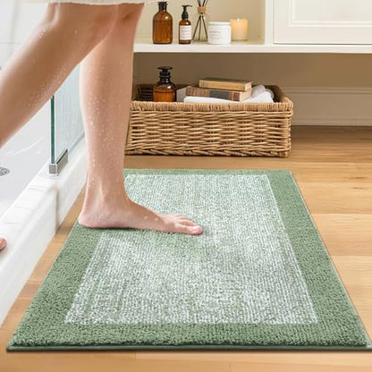 Bathroom Rugs 24x17 Non Slip Washable, Soft Absorbent Bath Mat Green