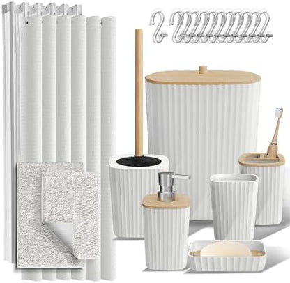 Clara Clark White Bathroom Set, Bathroom Sets with Shower Curtain and Rugs
