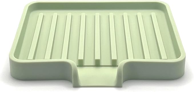 Silicone Soap Dish Tray and Sponge Holder with Drain Chute, Rectangular, Kitchen and Bathroom Sink Organizer (Pistachio, 5.2"x4" (Set of 2), 7.2 Ounces)