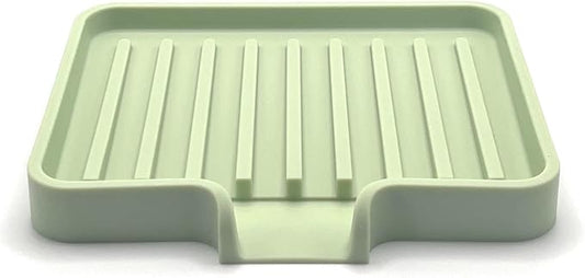 Silicone Soap Dish Tray and Sponge Holder with Drain Chute, Rectangular, Kitchen and Bathroom Sink Organizer (Pistachio, 5.2"x4" (Set of 2), 7.2 Ounces)