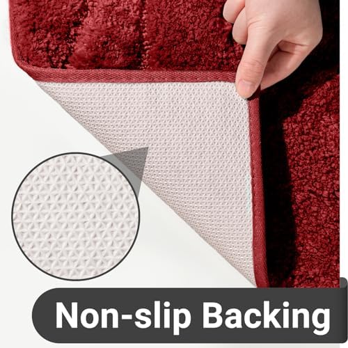 DEXDE Bathroom Rugs Runner Non-Slip Mat for Bathroom Floor 24x47 Burgundy