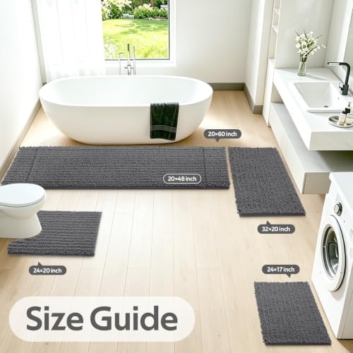 ACCUMTEK Upgrade Extra Large Grey Bathroom Rug Set 3 Pieces Gray Ultra Soft, Thick Absorbent Bath Mats, Non Slip Chenille Toilet Mat for Bathroom, Bedroom, Kitchen, Charcoal