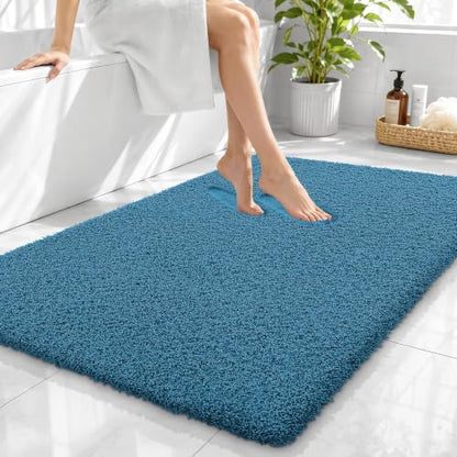 OLANLY Microfiber Large Bathroom Rugs 44x32, Soft Bath Mat, Peacock Blue
