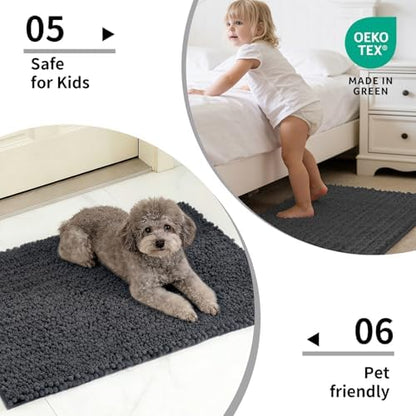 Disolla Dark Grey Bath Mat 24x36 Inch - Luxury Chenille Bathroom Rug, Extra Soft Shaggy Plush Absorbent Mat, Non-Slip Washable Rug for Bathtub, Shower and Bedside