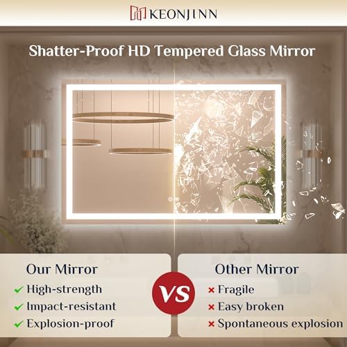 Keonjinn 72x32 Inch LED Bathroom Mirror with Lights, Frontlit & Backlit
