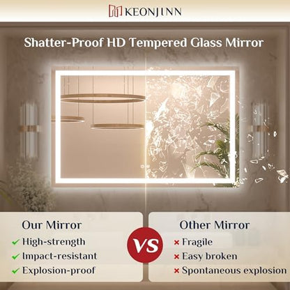 Keonjinn 48x24 Inch LED Bathroom Mirror with Lights, Frontlit & Backlit